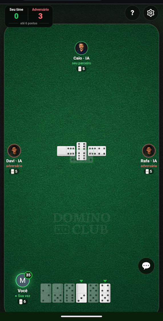 Interface real de uma partida no DominoClub